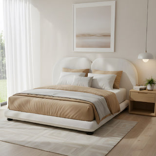 King Size Upholstered Platform Bed With Split Headboard - White