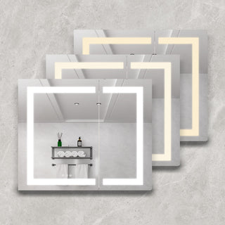 36" X 30" Medicine Cabinet With LED Vanity Mirror, Anti-Fog Recessed Or Surface Mount Bathroom Double Door Large Storage 3000K~6000K Bright Lighted Aluminum Storage Cabinet With Touch Switch - Silver