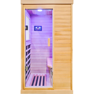Infrared Sauna Room Single Room With Hemlock Frame, 6 Heating Plates, Built-In Lights And Bluetooth Audio - Natural