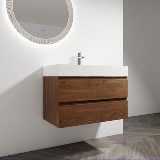 Wall Mounted Bathroom Vanity And Sink, 2 Soft Close Drawers