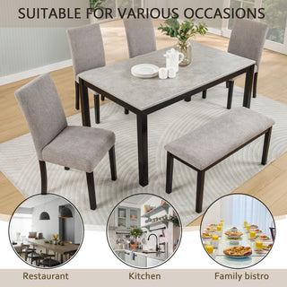 6 Piece Dining Table Set With Bench And Chairs