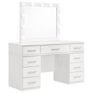 Sarah - 9 Drawer Vanity Desk With Mirror Set - White