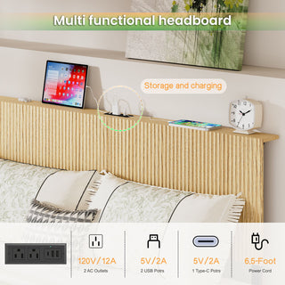 Floating Bedstead With Charging Station And LED Lights