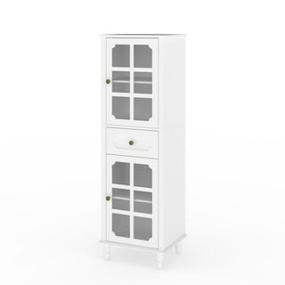 Storage Cabinet, Freestanding Curio Cabinet With Grid Doors & Drawer, Pantry Display Cabinet For Kitchen