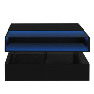 Lift Top Coffee Table With 2 Drawers, Hidden Space And LED Lights For Living Room