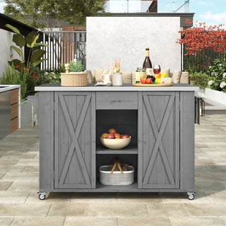 Outdoor Kitchen Island With Stainless Steel Top, Ample Storage Space, Towel And Spice Racks And A Bottle Opener