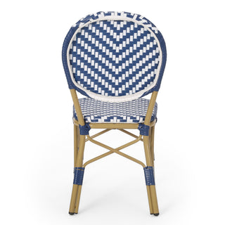 Outdoor Rattan And Aluminum French Armless Bistro Chairs Set - Navy Blue