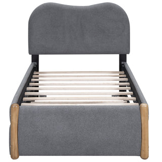 Upholstered Platform Bed With Wood Supporting Feet And Trundle