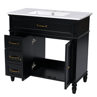 36" Bathroom Vanity With Sink, Freestanding Cabinet With Drawers, 2 Package - Black