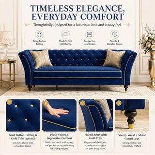 3 Person Sofa With Deep Seat, Tufted Backrest