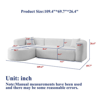 L - Shape Boneless Cloud Couch With 2 Throw Pillows For Living Room