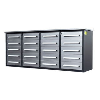 Garage Storage Cabinets With Workbench (With 20 Drawers) - Silver
