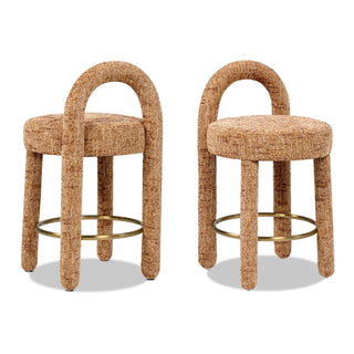 Penny - Round Arched Fully Upholstered Counter Stool (Set of 2) - Orange