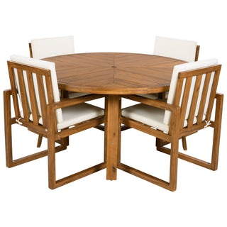 5 Piece Outdoor Patio Dining Set With 4 Armchairs And Table - Beige