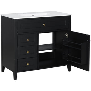 Bathroom Vanity With Sink, 3 Drawers & Cabinet With Adjustable Shelves