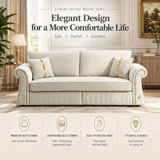 Sofa With Rolled Arms, 3 Seater Couch, Living Room Accent