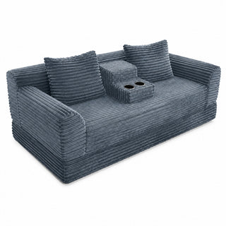 Soft Striped Convertible Sofa Bed, Dual Use Lounge Couch With Cup Holders And Pillows