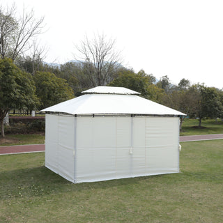 Outdoor Patio Gazebo Tent With Ventilated Double Roof And Sidewall