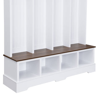 Hall Tree With 8 Hooks, Practical Entryway Bench With Open Compartments