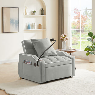 Convertible 3 In 1 Sofa Bed With Adjustable Sleeper Chair And Multi Pockets