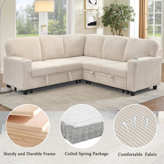 L-Shaped Sofa With Pull Out Sofa Bed With USB