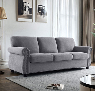 Soft Sofa, Upholstered 3 Seater Couch With High Density Foam, Loose Back Cushions And Turned Legs
