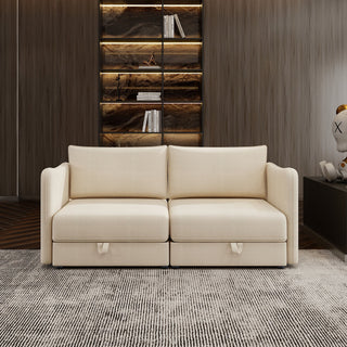 Modular Sectional Sofa With Storage, Convertible 2 Seater Sleeper Sofa - Beige