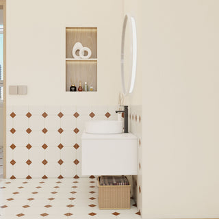 Floating Bathroom Vanity With Glossy Round Vessel Sink