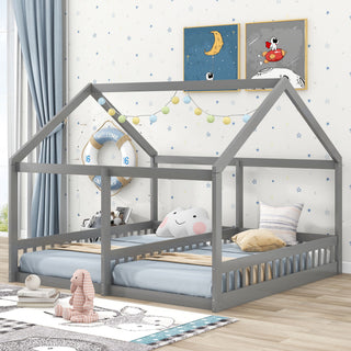 House Platform Beds, 2 Shared Beds, Metal Frame With Guardrails