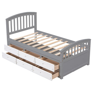 Platform Storage Bed Solid Wood Bed With 6 Drawers