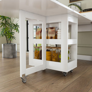 Extendable Dining Table With Power Socket, Lockable Casters, Storage Cabinet