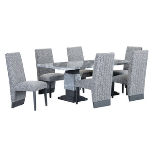 Michelle - Dining Table With Double Pedestal Marble Detailing - Gray