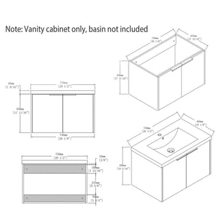 Floating Bathroom Vanity Cabinet & Soft Close Double Doors, Spacious Interior Storage, Wall Mounted, Cabinet Only