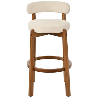 Bar Stool With Curved Backrest, Rounded Edges, And Footrest (Set of 2) - Beige / Walnut
