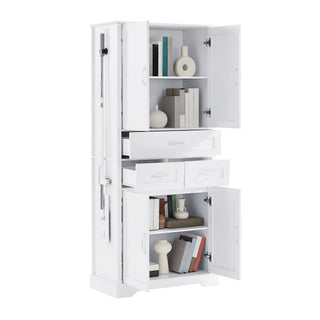 Tall Bathroom Storage Cabinet With 4 Doors 3 Drawers Adjustable Shelves - White