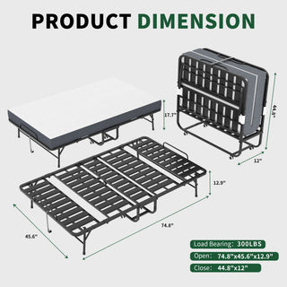 Twin Wide Folding Bed For Tall People, Extra Long & Wide Rollaway With Memory Foam, Heavy-Duty Capacity Guest, Spacious Portable Cot - Black