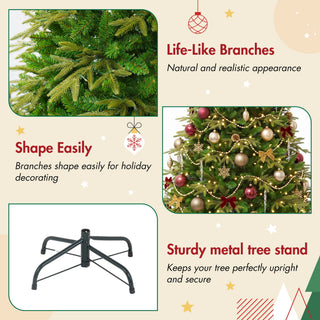 7.5Ft Premium Life Like Full Flocked Christmas Tree With Stand, Fire Resistant Tips, Warm & Colorful LED Lights - Green