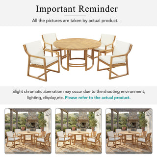 5 Piece Outdoor Dining Set, Patio Table And Chairs With Umbrella Hole