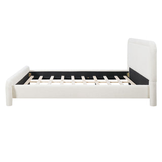 Upholstered Platform Bed Frame With Curved Headboard, Wood Slats Support