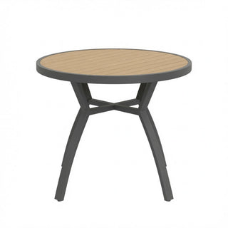 Outdoor Round Patio Table With Slatted Top - Gray