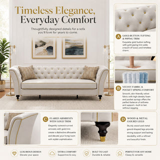 3 Person Sofa With Deep Seat, Tufted Backrest