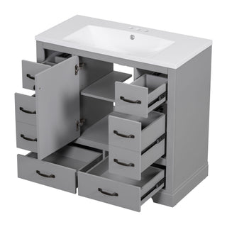 Modern Bathroom Vanity With Sink, 6 Drawers, Adjustable Shelf