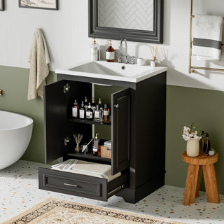 Bathroom Vanity With Ceramic Sink Combo, Modern Freestanding Storage Cabinet With Silver Handles