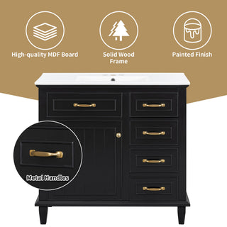 Modern Bathroom Vanity With Sink Top, Flip Drawers, Adjustable Shelf