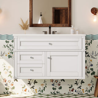 Modern Wall Mounted Floating Cabinet With Double Drawer And Sink