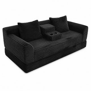 Soft Striped Convertible Sofa Bed, Dual Use Lounge Couch With Cup Holders And Pillows