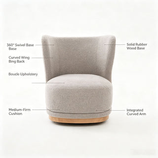 Curved Back Swivel Lounge Chair With Rotating Base For Home - Gray