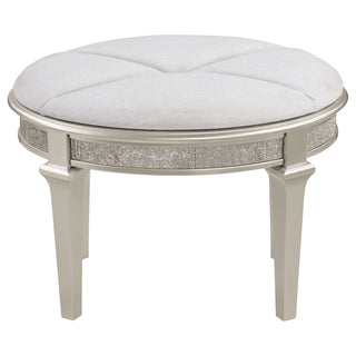 Colwood - Upholstered Oval Vanity Stool With Glitter Trim Seat - Silver Gray