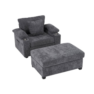 Modern Oversized Chair With Ottoman, Cupholders And USB Charging Ports