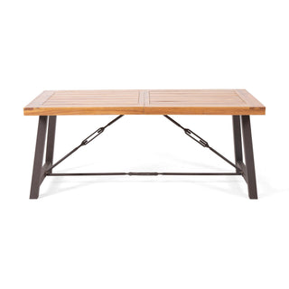 Outdoor Dining Table With Slat Wooden Panel And Turnbuckle Accents - Teak
